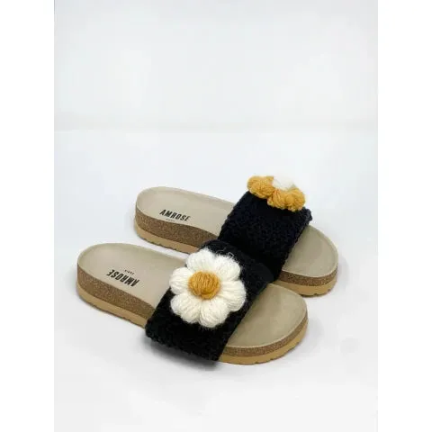 Amrose Paris Black Daisy Sandal