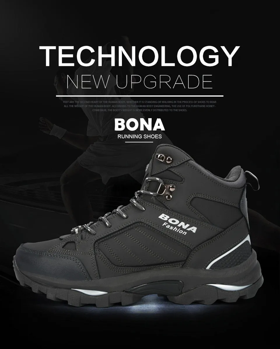 BONA Men Boots Anti-Skidding Leather Shoes Men Popular Comfy Spring Autumn Men Shoes Short Plush Snow Boots Durable Outsole