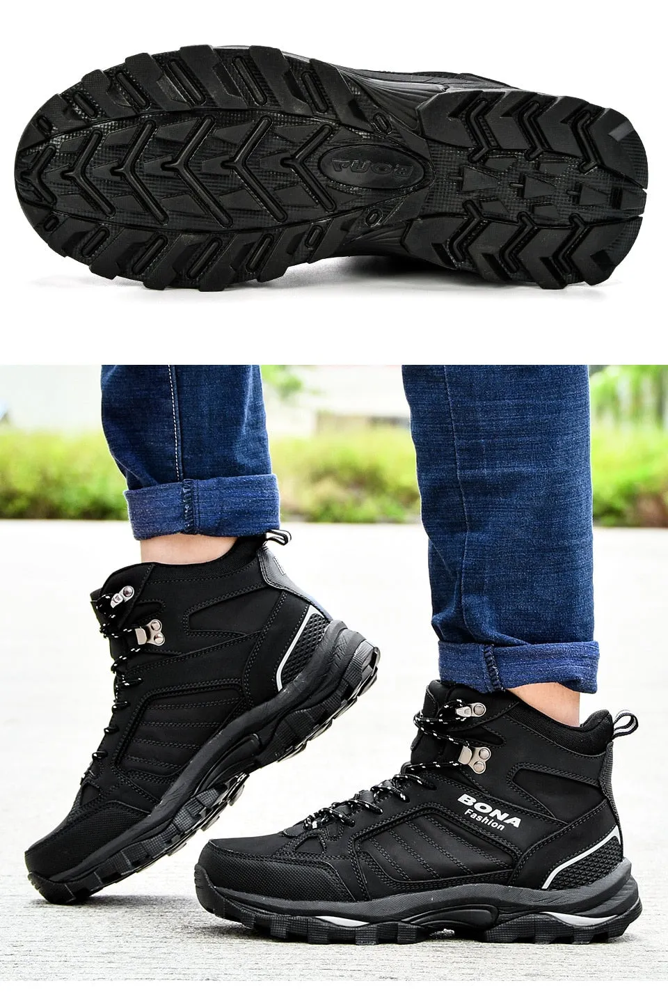 BONA Men Boots Anti-Skidding Leather Shoes Men Popular Comfy Spring Autumn Men Shoes Short Plush Snow Boots Durable Outsole