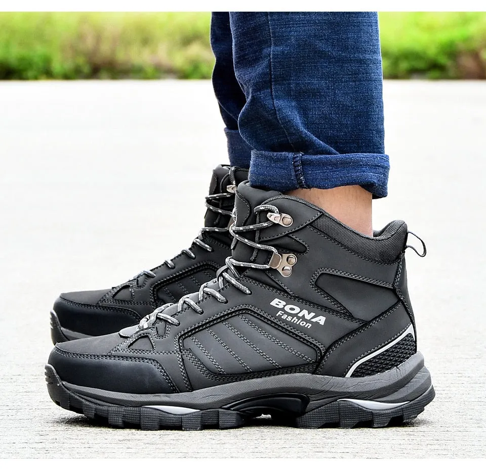 BONA Men Boots Anti-Skidding Leather Shoes Men Popular Comfy Spring Autumn Men Shoes Short Plush Snow Boots Durable Outsole