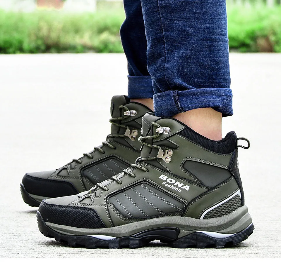 BONA Men Boots Anti-Skidding Leather Shoes Men Popular Comfy Spring Autumn Men Shoes Short Plush Snow Boots Durable Outsole