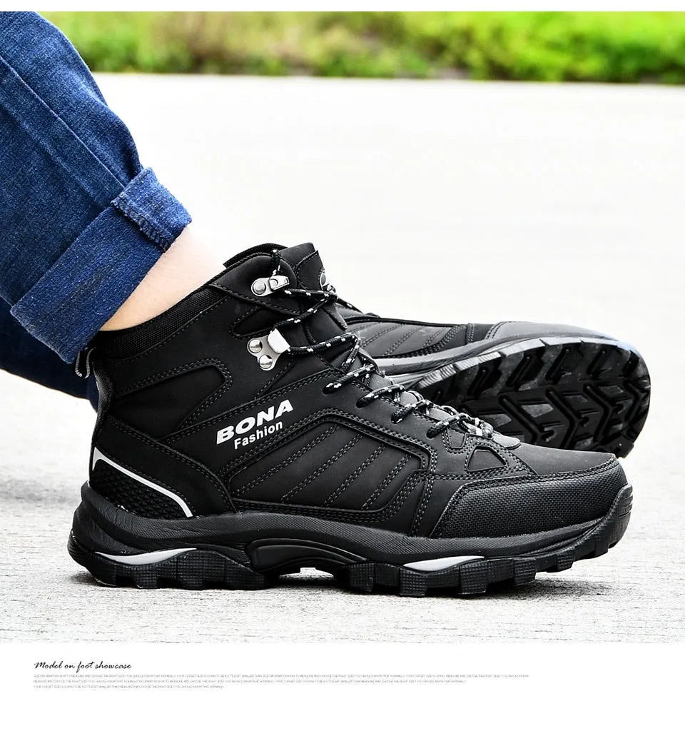 BONA Men Boots Anti-Skidding Leather Shoes Men Popular Comfy Spring Autumn Men Shoes Short Plush Snow Boots Durable Outsole