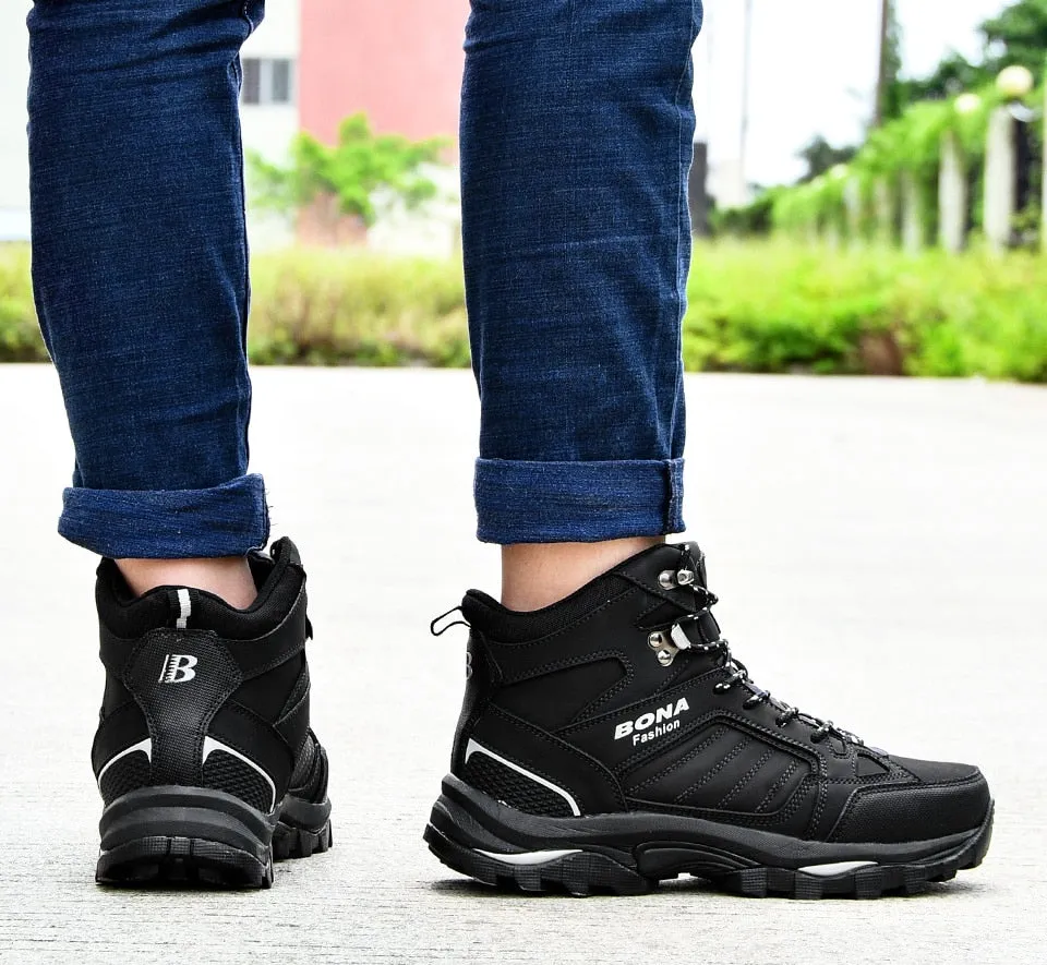 BONA Men Boots Anti-Skidding Leather Shoes Men Popular Comfy Spring Autumn Men Shoes Short Plush Snow Boots Durable Outsole