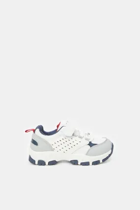 Boys White Material Block Trekker