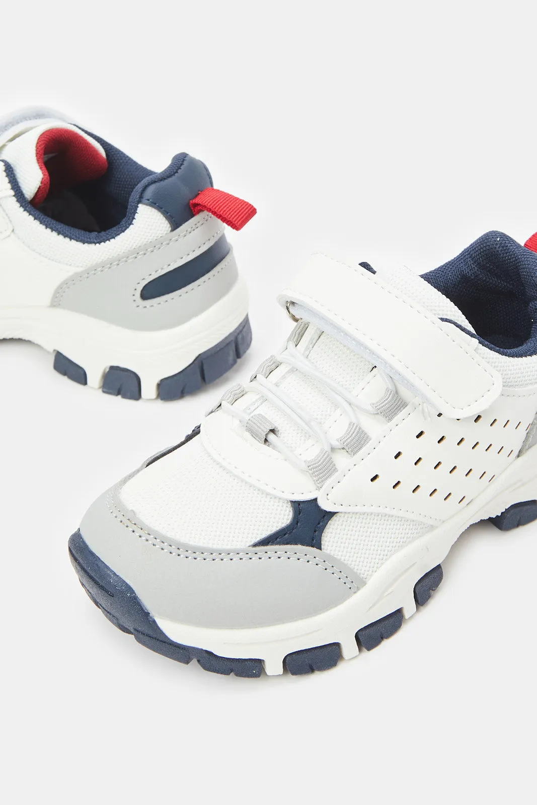 Boys White Material Block Trekker