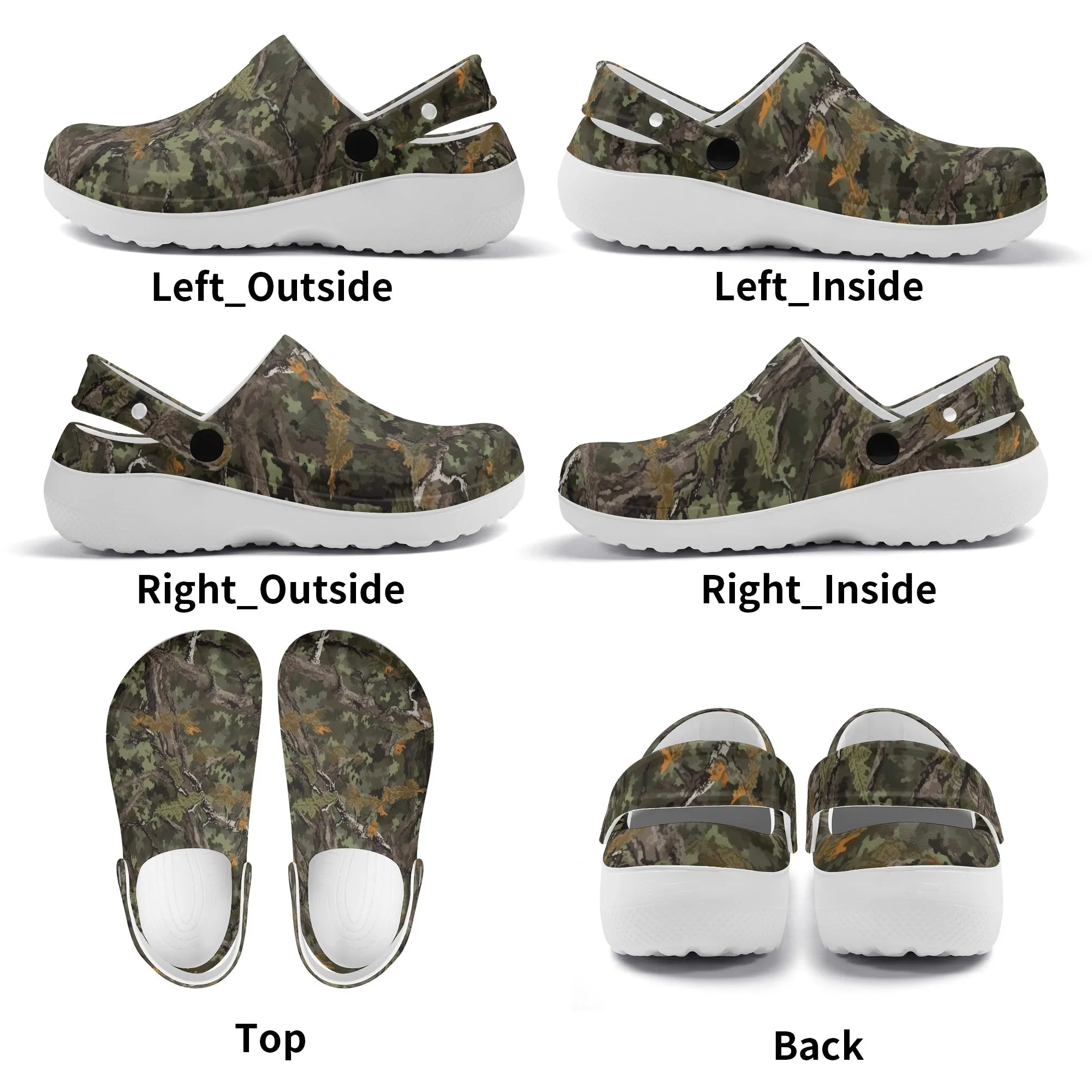 Camouflage Mossy Oak Style Casual Lightweight Slip On Nurse Style Clogs