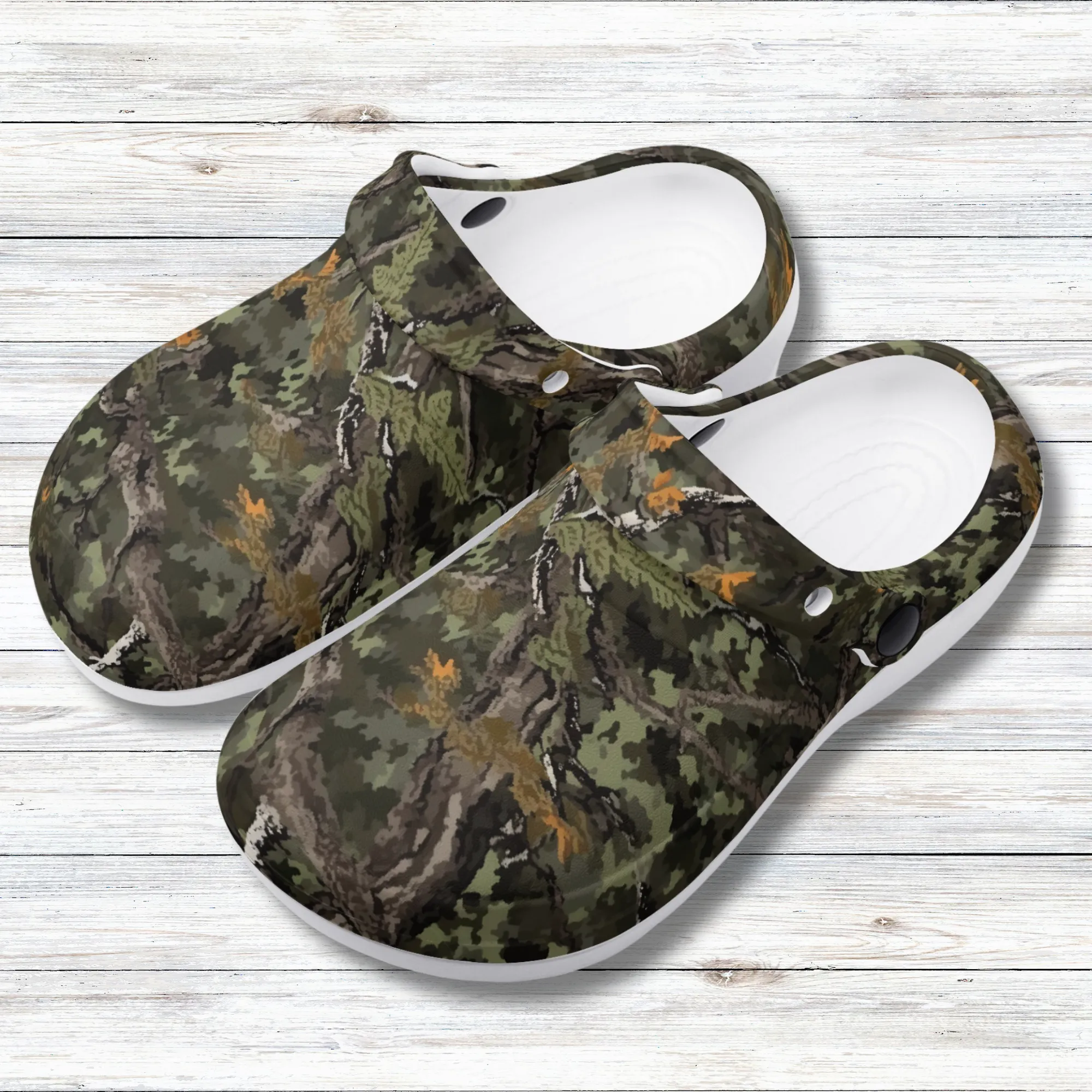 Camouflage Mossy Oak Style Casual Lightweight Slip On Nurse Style Clogs