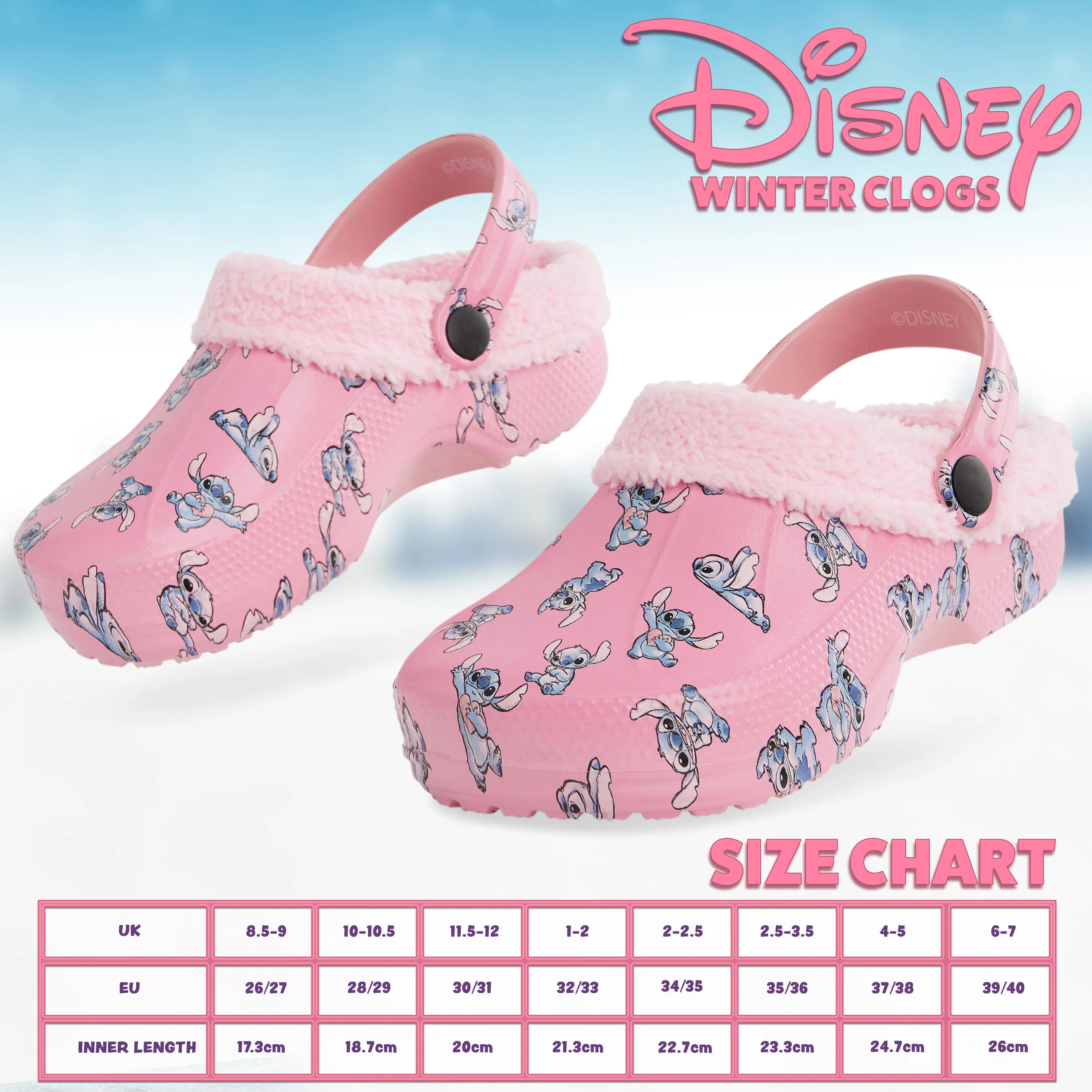 Disney Stitch Winter Clogs Fleece Lining & Removable Charms, Kids Garden Shoes Slip On