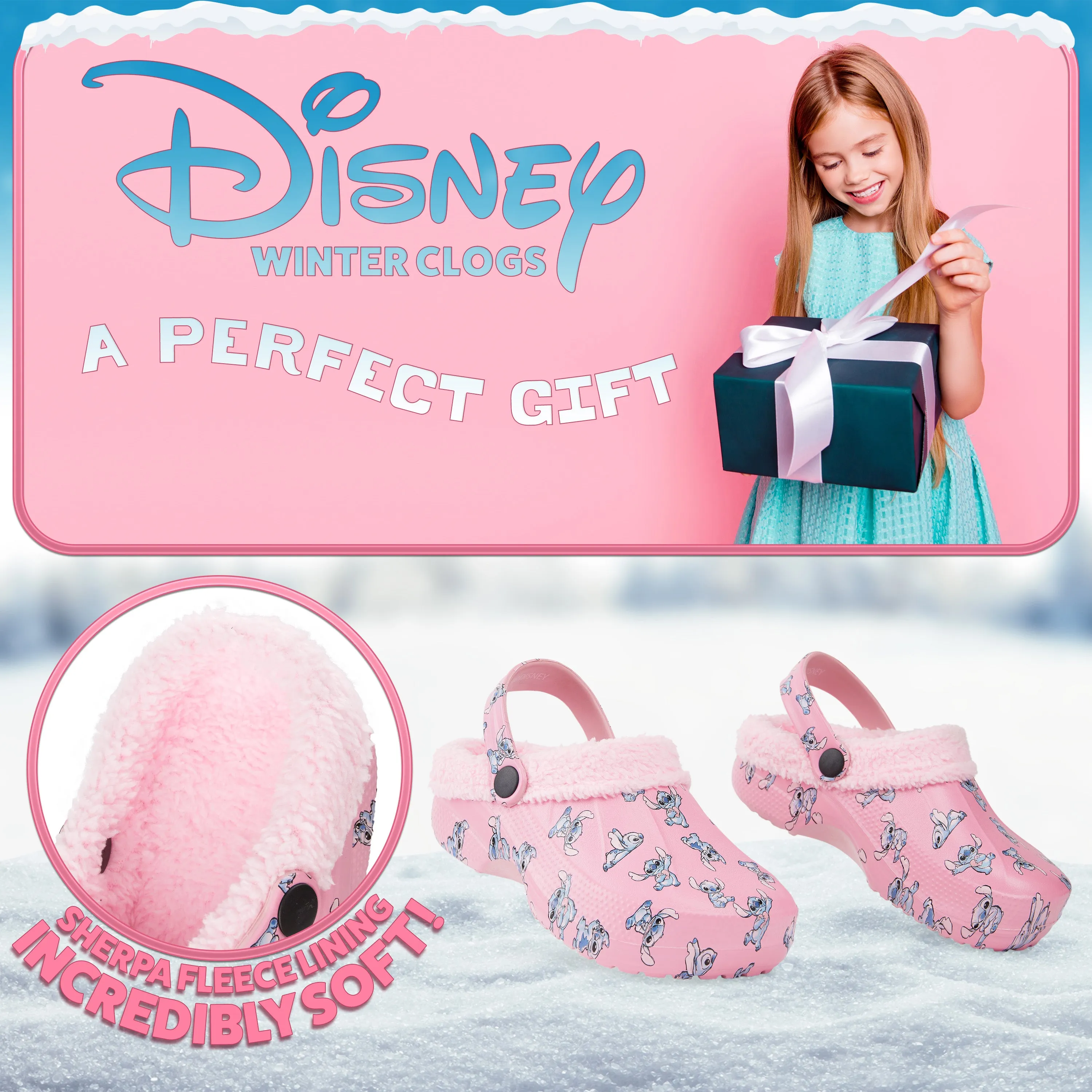 Disney Stitch Winter Clogs Fleece Lining & Removable Charms, Kids Garden Shoes Slip On