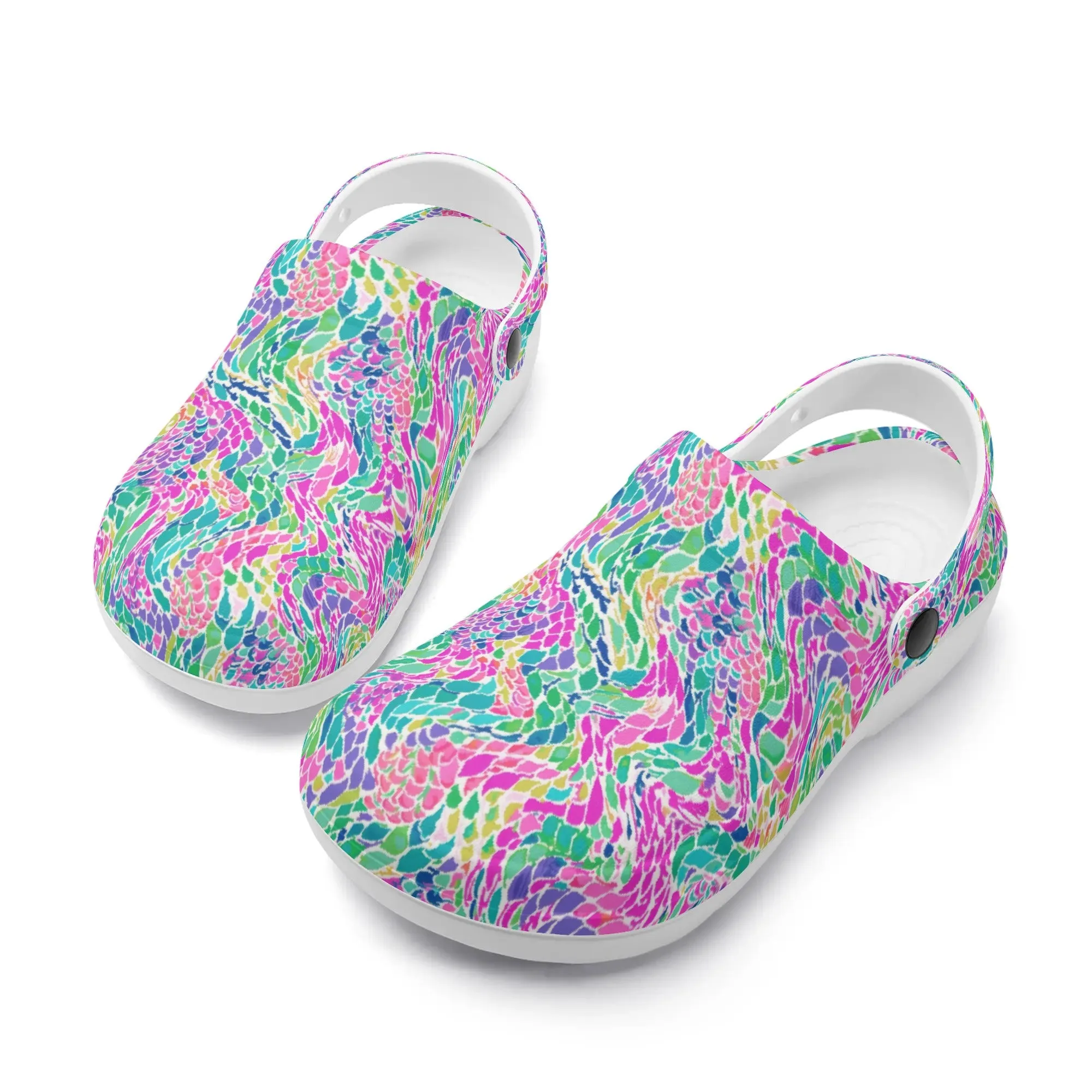 Enchanted Waves: Rainbow Mermaid Dancing in the Sea Casual Lightweight Slip On Nurse Style Clogs