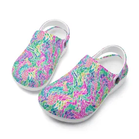 Enchanted Waves: Rainbow Mermaid Dancing in the Sea Casual Lightweight Slip On Nurse Style Clogs