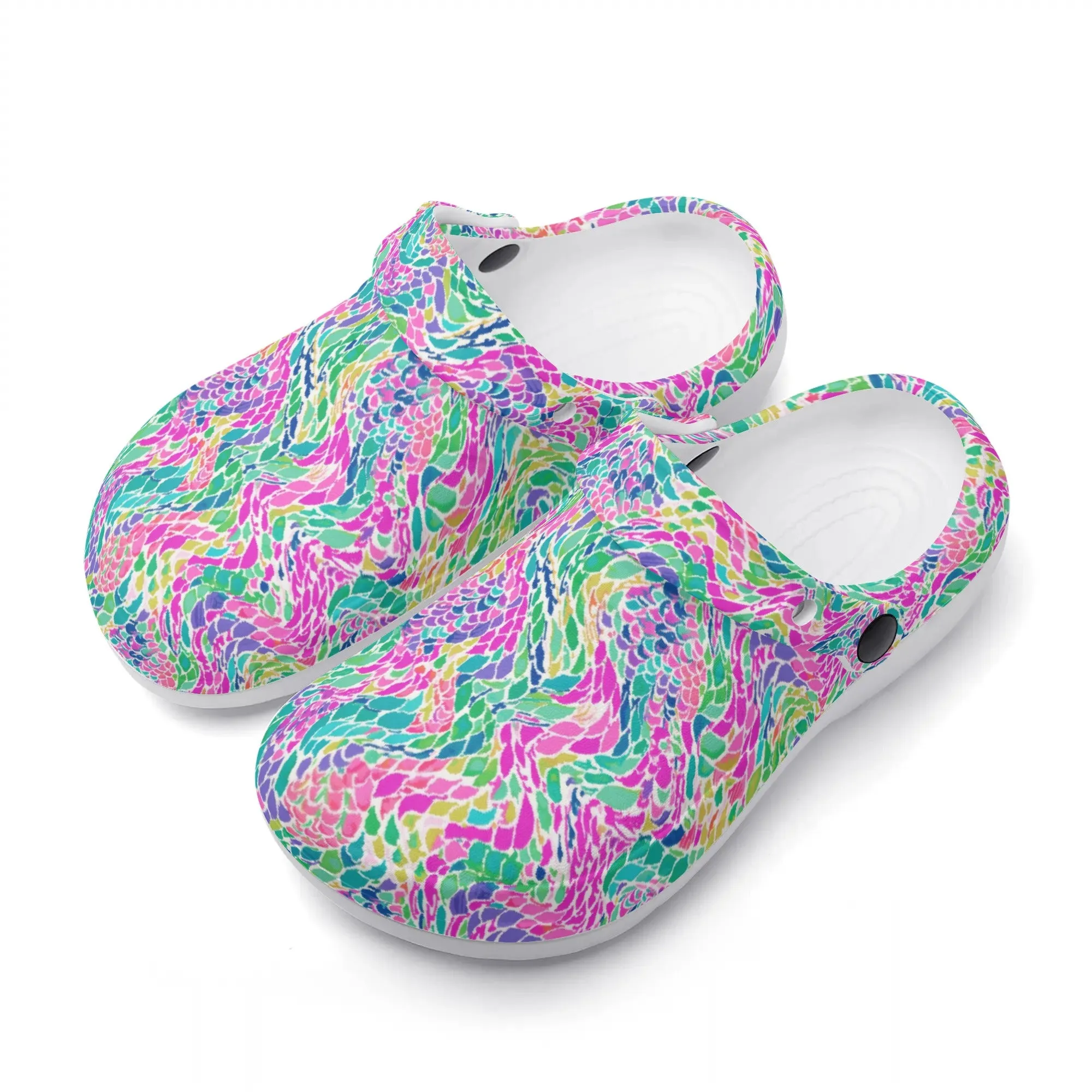 Enchanted Waves: Rainbow Mermaid Dancing in the Sea Casual Lightweight Slip On Nurse Style Clogs