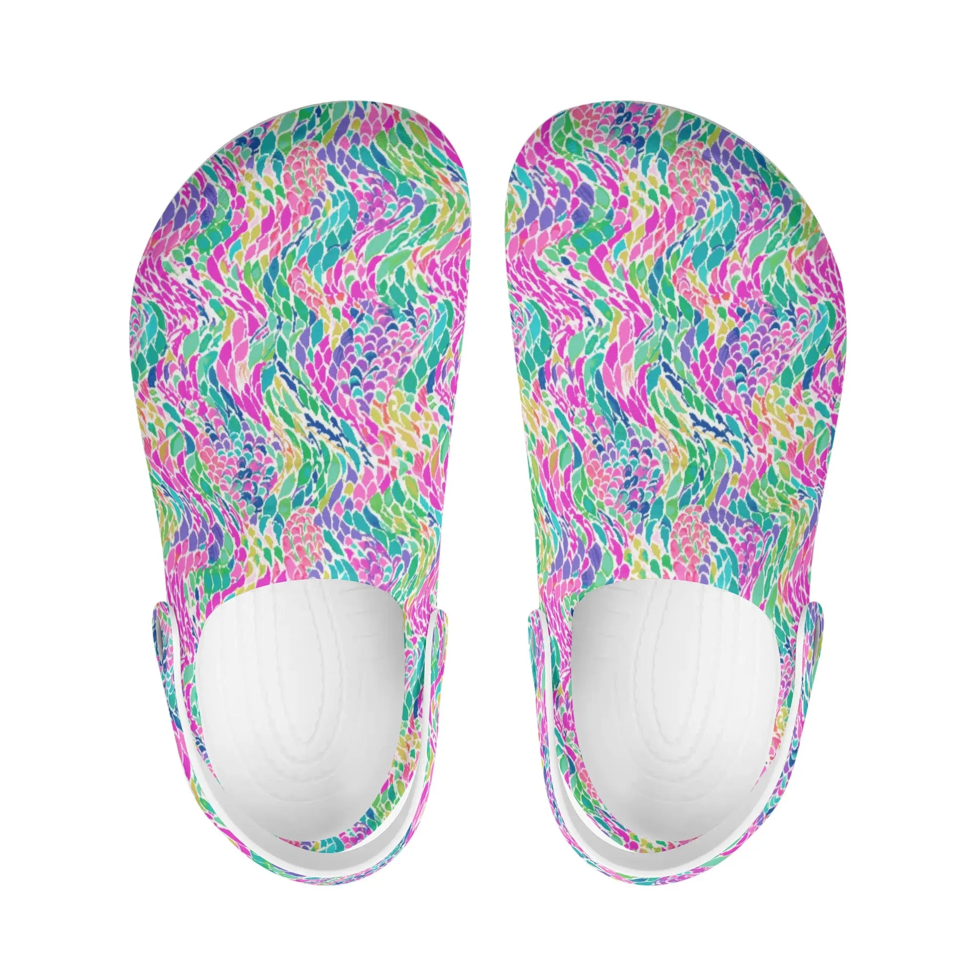 Enchanted Waves: Rainbow Mermaid Dancing in the Sea Casual Lightweight Slip On Nurse Style Clogs