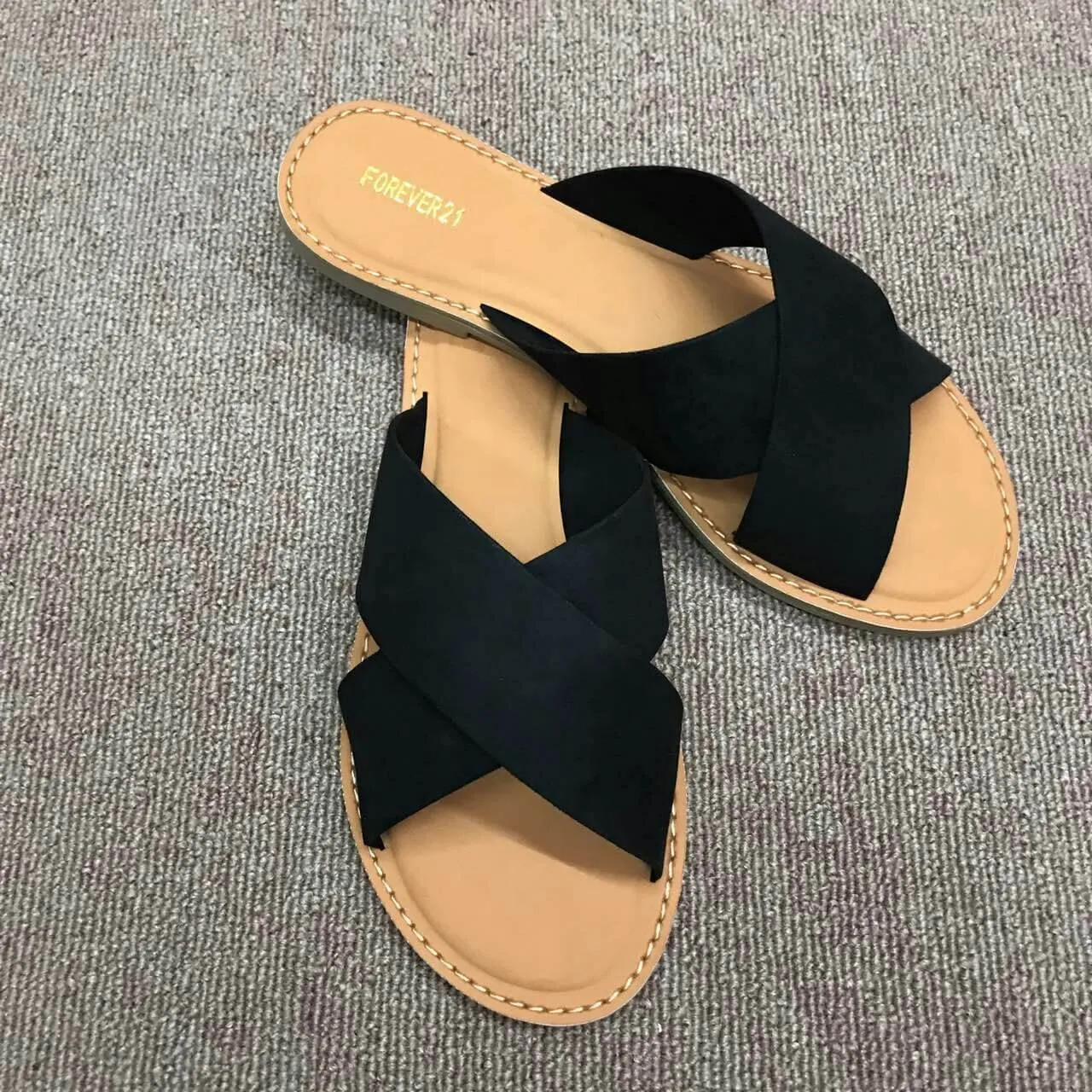 Flat Suede Open Toe Slide Sandals