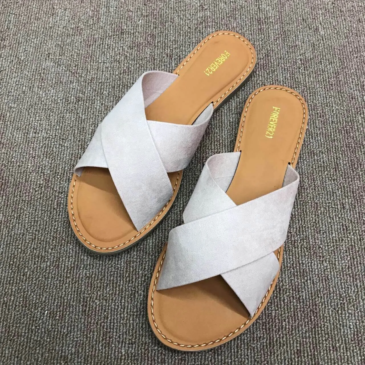 Flat Suede Open Toe Slide Sandals