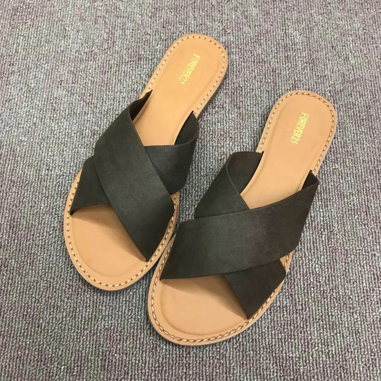 Flat Suede Open Toe Slide Sandals