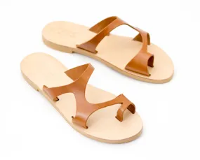 Hazel Brown Women slides, Leather sandals