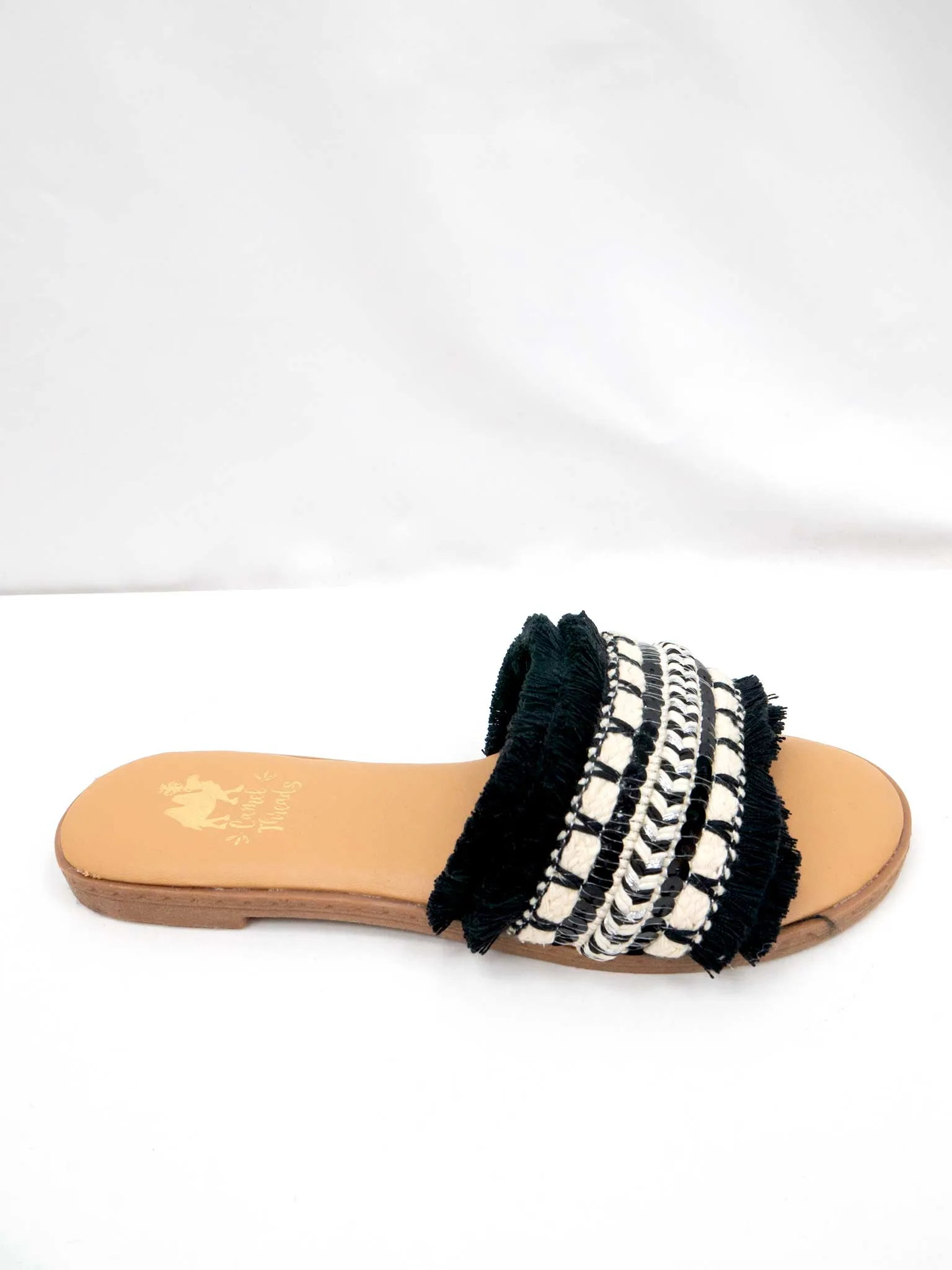 Joy Fringe Slide in Black
