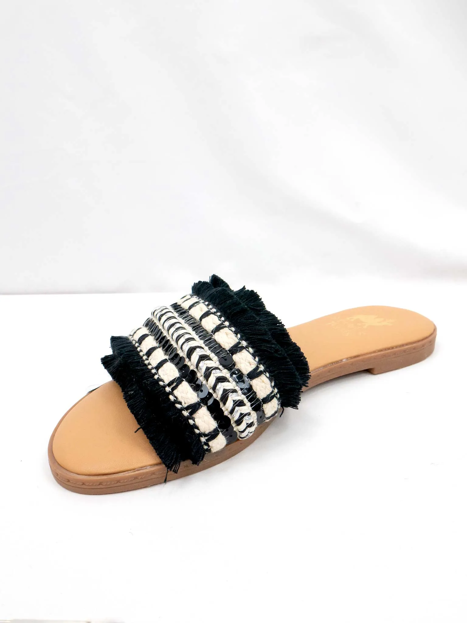 Joy Fringe Slide in Black