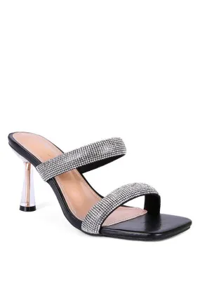 London Rag Dolls Diamante Mid Heel Slide Sandals