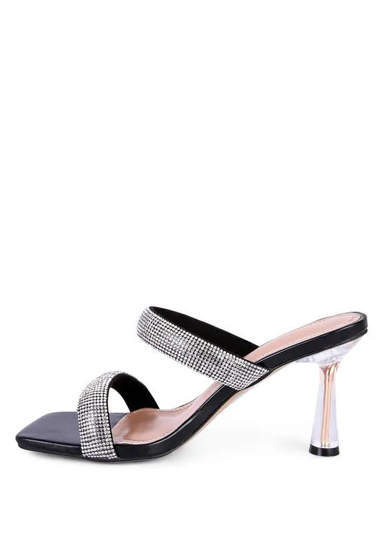 London Rag Dolls Diamante Mid Heel Slide Sandals