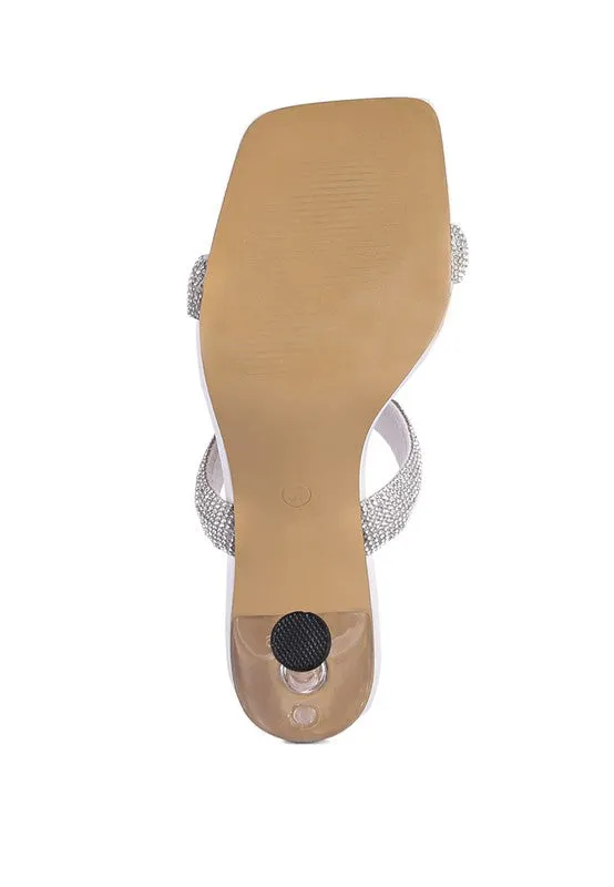 London Rag Dolls Diamante Mid Heel Slide Sandals