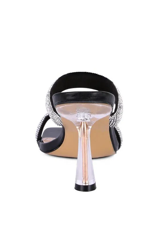 London Rag Dolls Diamante Mid Heel Slide Sandals