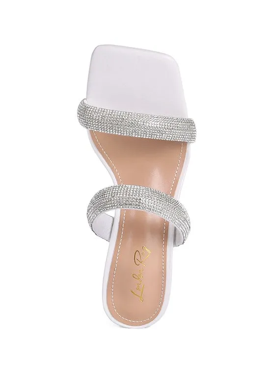 London Rag Dolls Diamante Mid Heel Slide Sandals