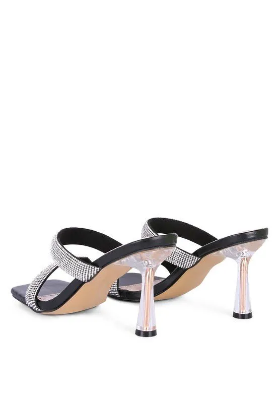 London Rag Dolls Diamante Mid Heel Slide Sandals