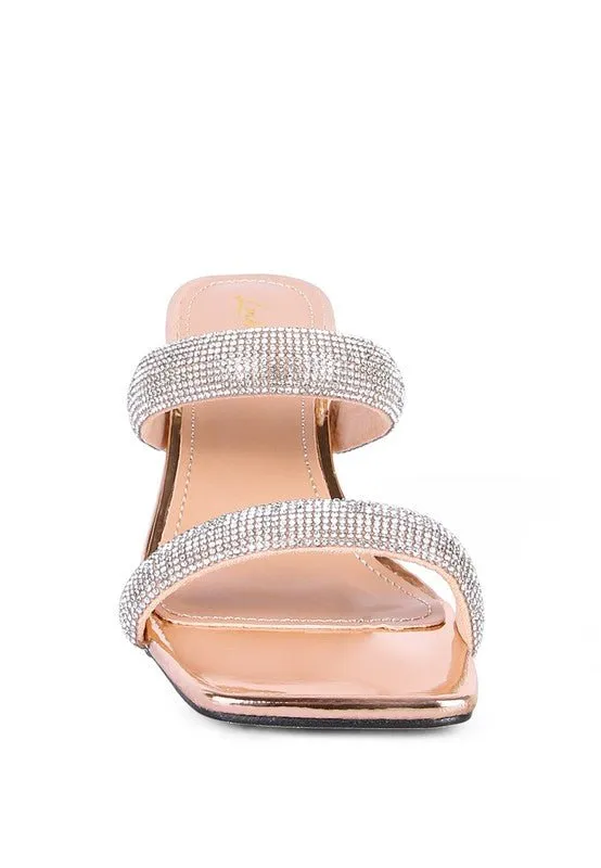 London Rag Dolls Diamante Mid Heel Slide Sandals