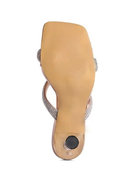 London Rag Dolls Diamante Mid Heel Slide Sandals