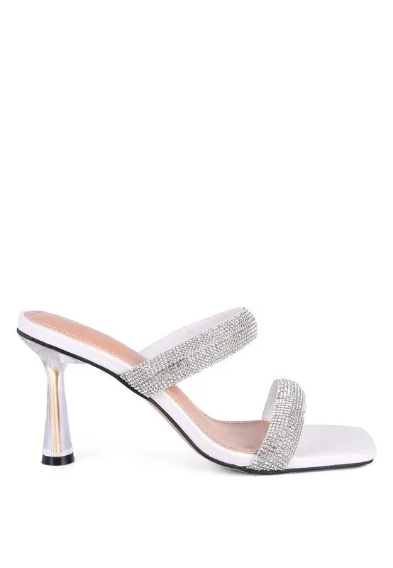 London Rag Dolls Diamante Mid Heel Slide Sandals