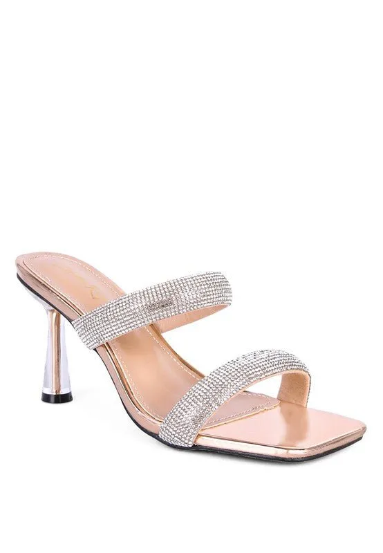 London Rag Dolls Diamante Mid Heel Slide Sandals