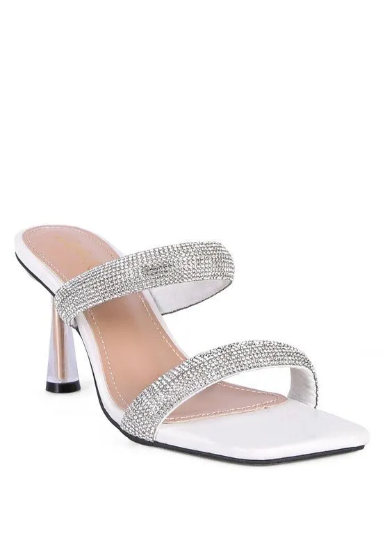 London Rag Dolls Diamante Mid Heel Slide Sandals