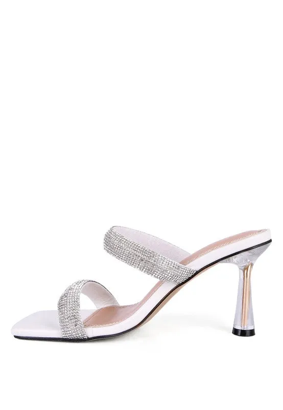 London Rag Dolls Diamante Mid Heel Slide Sandals
