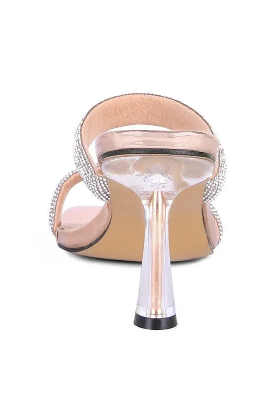 London Rag Dolls Diamante Mid Heel Slide Sandals