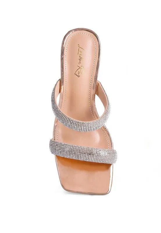 London Rag Dolls Diamante Mid Heel Slide Sandals