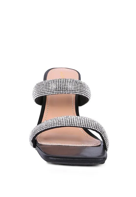 London Rag Dolls Diamante Mid Heel Slide Sandals