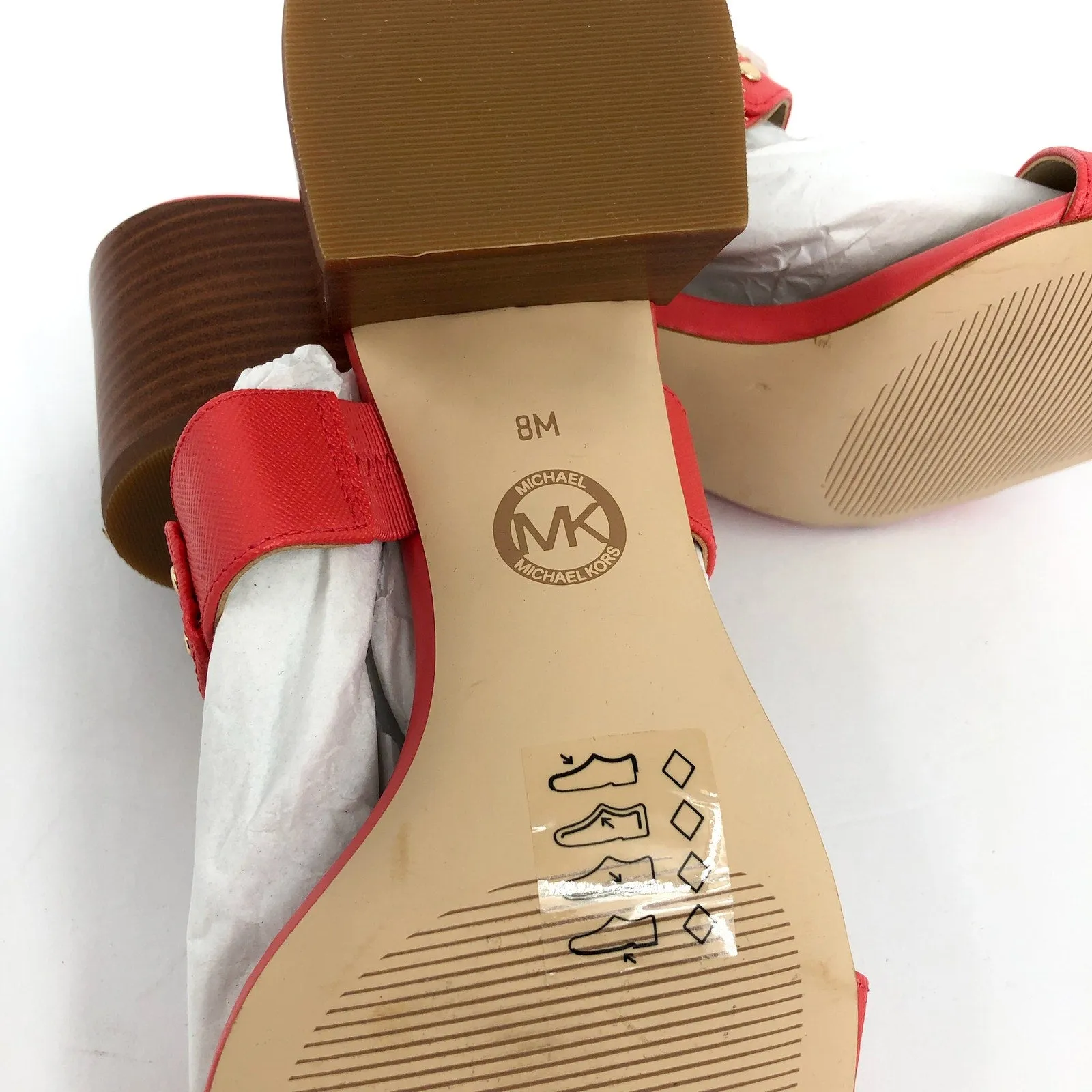 MICHAEL MICHAEL KORS Womens MK Plate Sandals 8 Dahlia Red Heeled Slide
