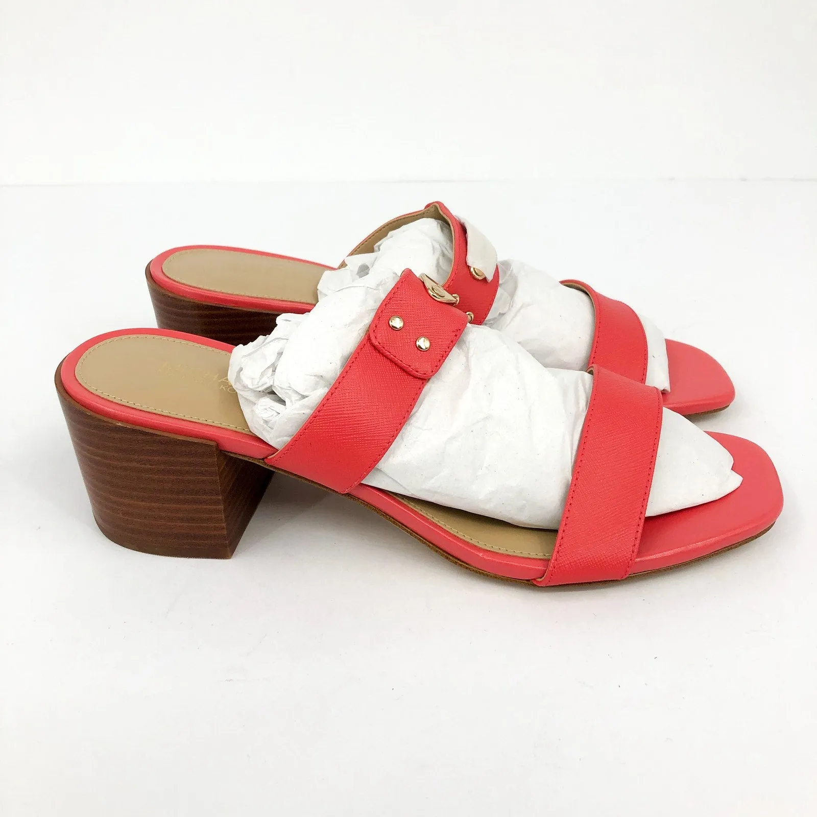 MICHAEL MICHAEL KORS Womens MK Plate Sandals 8 Dahlia Red Heeled Slide