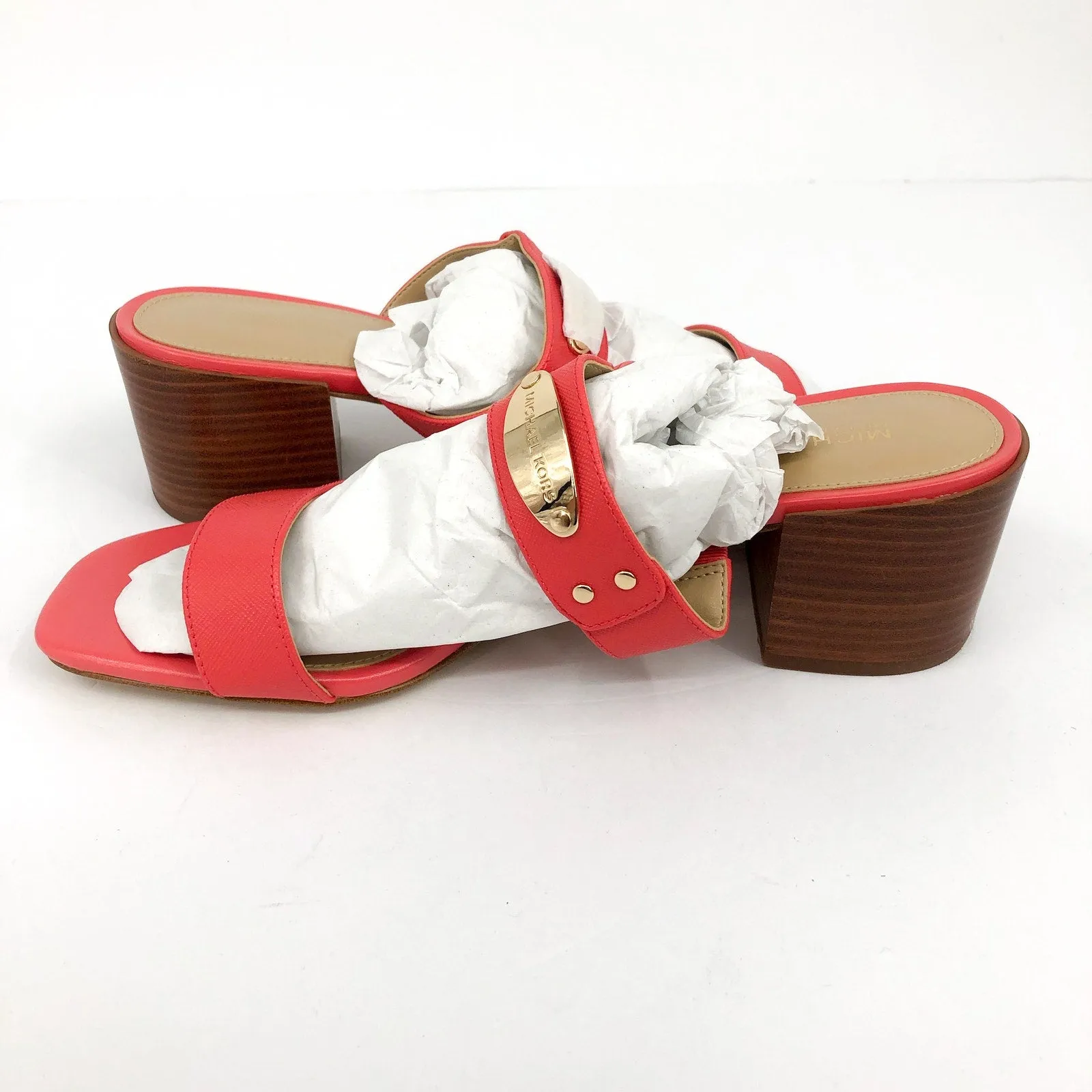 MICHAEL MICHAEL KORS Womens MK Plate Sandals 8 Dahlia Red Heeled Slide