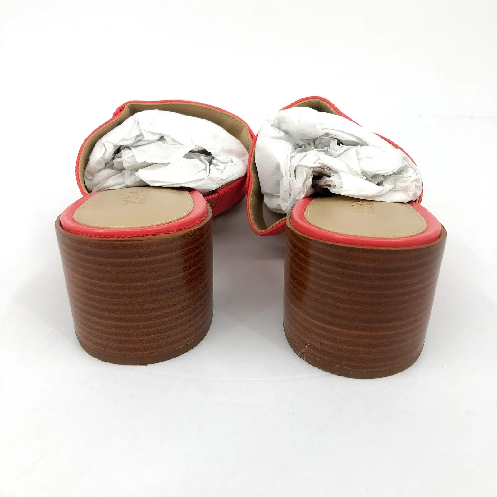MICHAEL MICHAEL KORS Womens MK Plate Sandals 8 Dahlia Red Heeled Slide