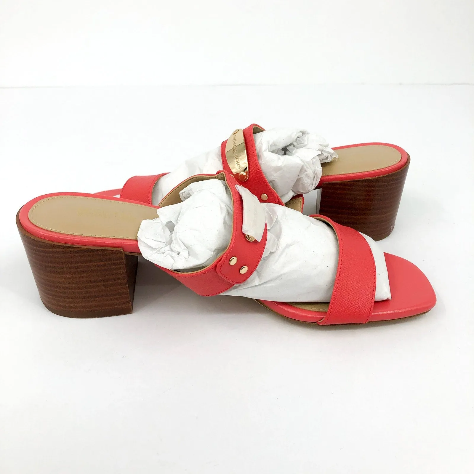 MICHAEL MICHAEL KORS Womens MK Plate Sandals 8 Dahlia Red Heeled Slide