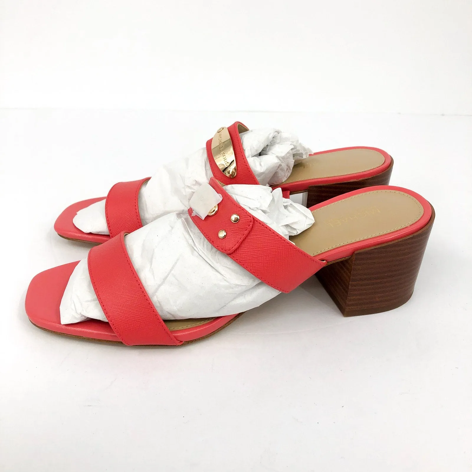MICHAEL MICHAEL KORS Womens MK Plate Sandals 8 Dahlia Red Heeled Slide