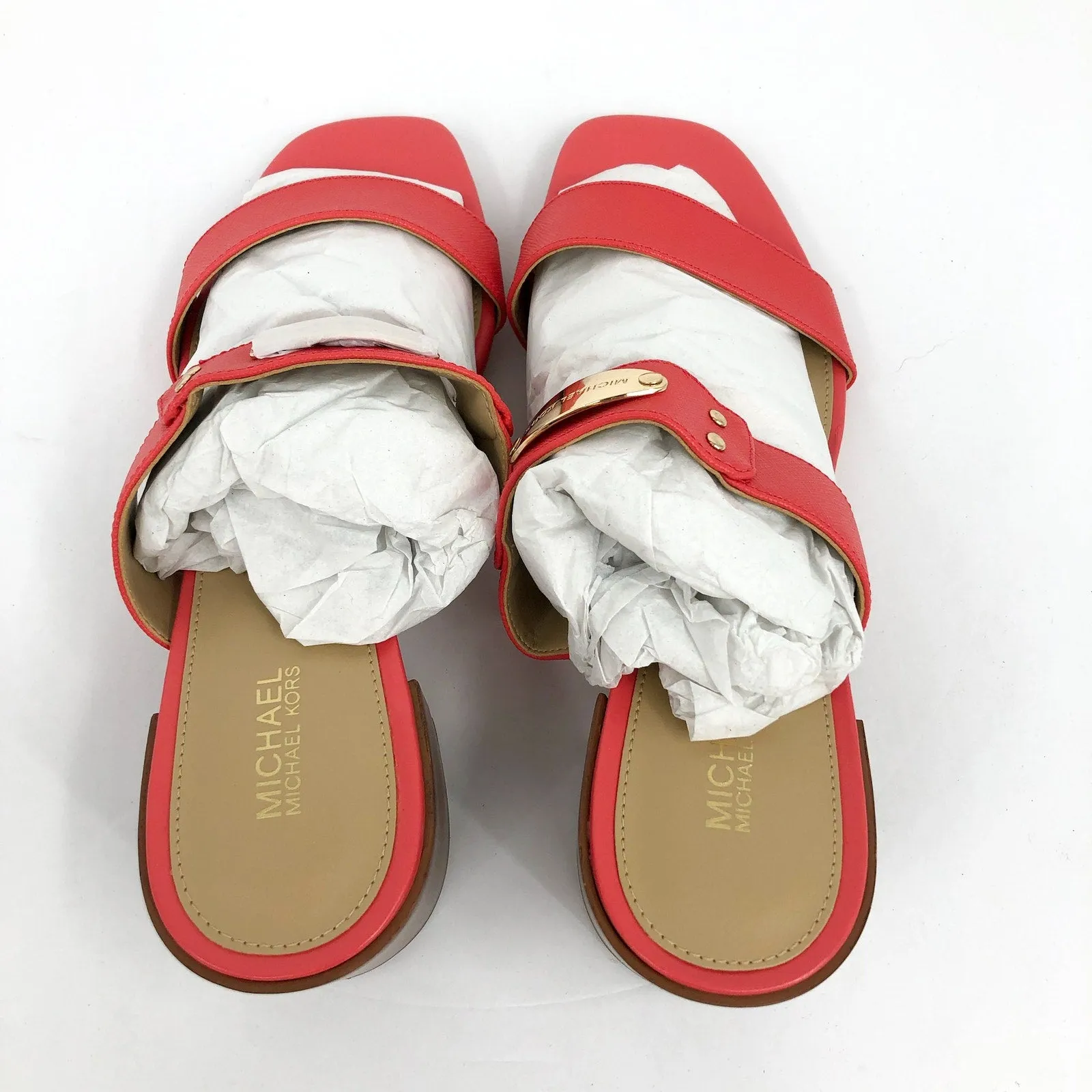 MICHAEL MICHAEL KORS Womens MK Plate Sandals 8 Dahlia Red Heeled Slide