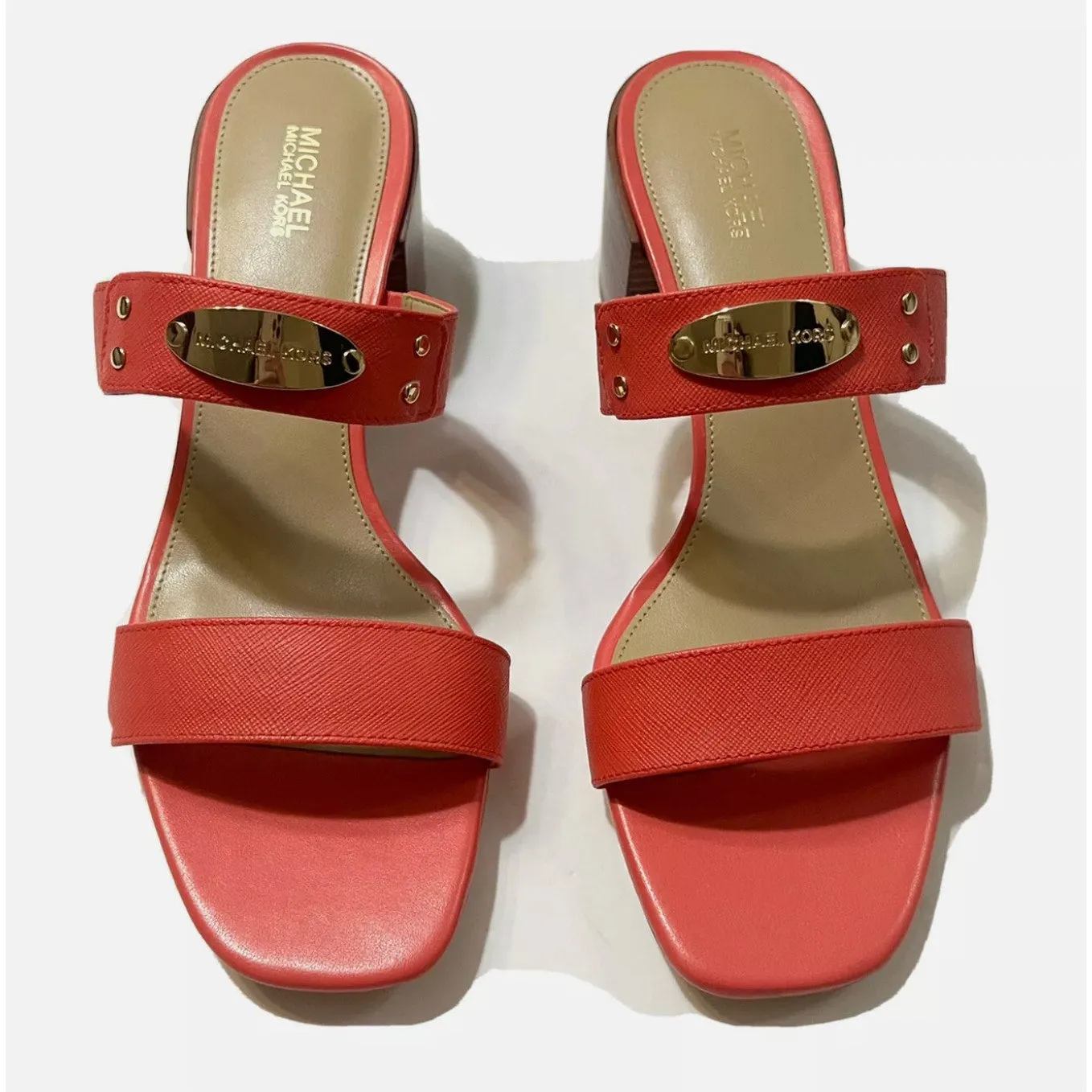 MICHAEL MICHAEL KORS Womens MK Plate Sandals 8 Dahlia Red Heeled Slide