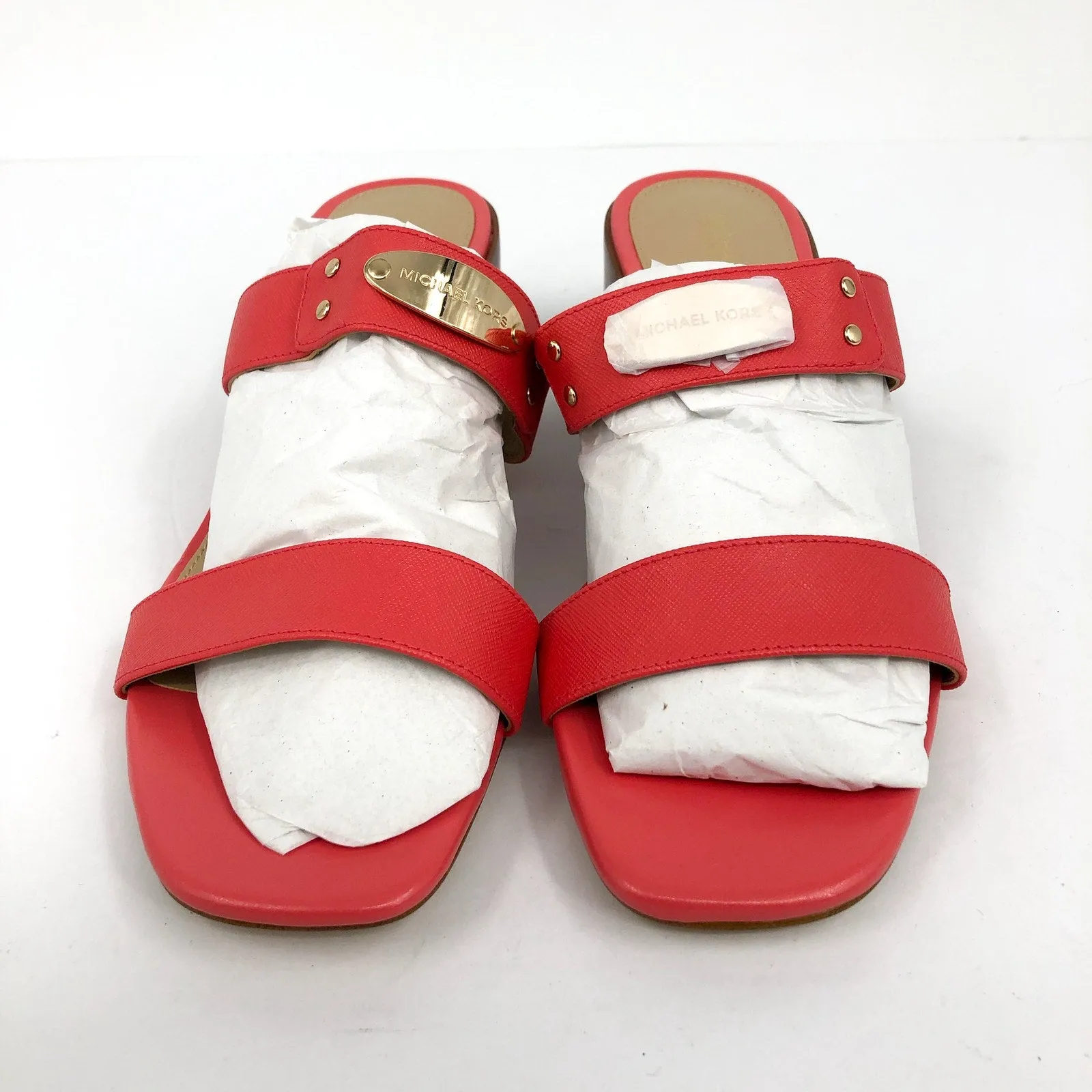 MICHAEL MICHAEL KORS Womens MK Plate Sandals 8 Dahlia Red Heeled Slide