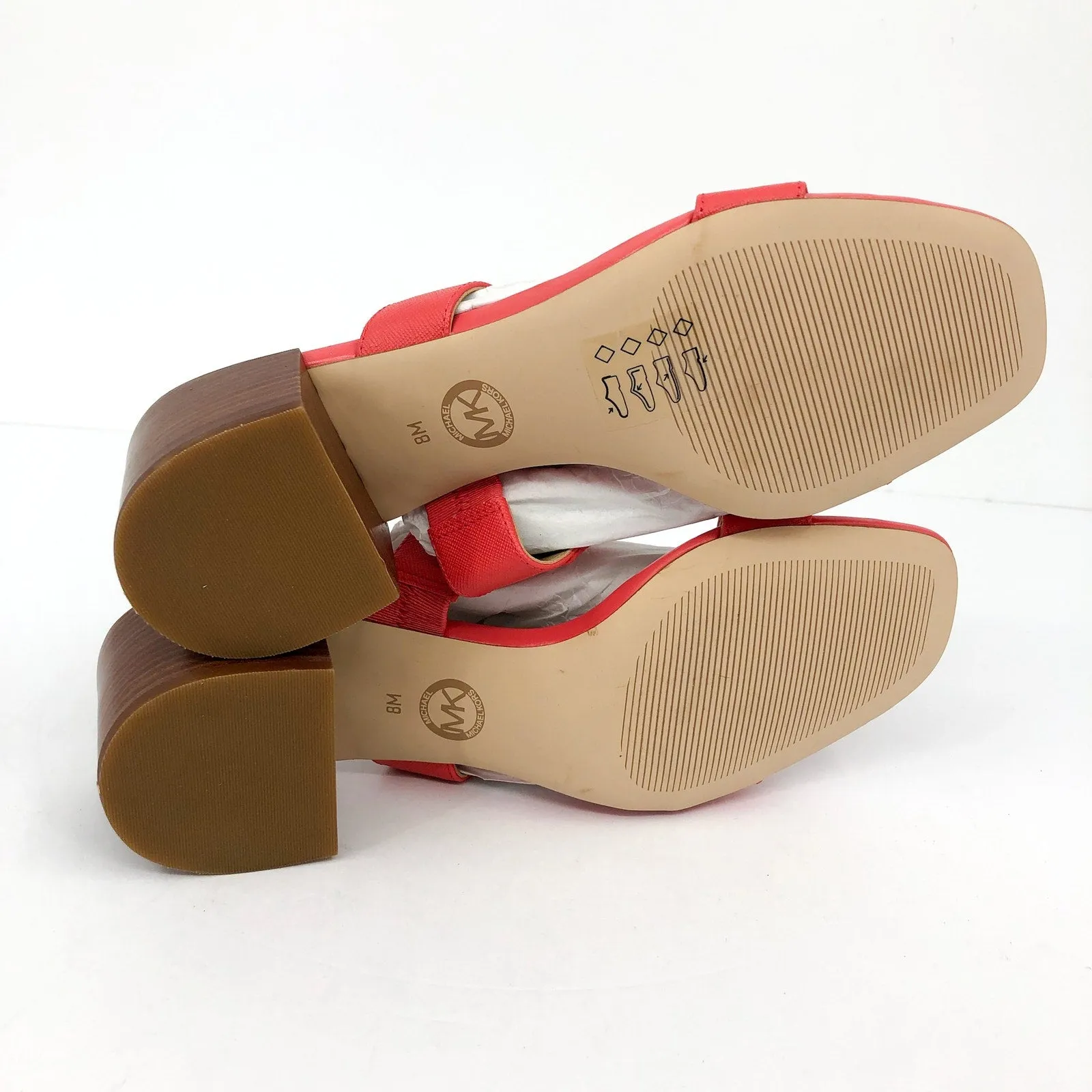 MICHAEL MICHAEL KORS Womens MK Plate Sandals 8 Dahlia Red Heeled Slide