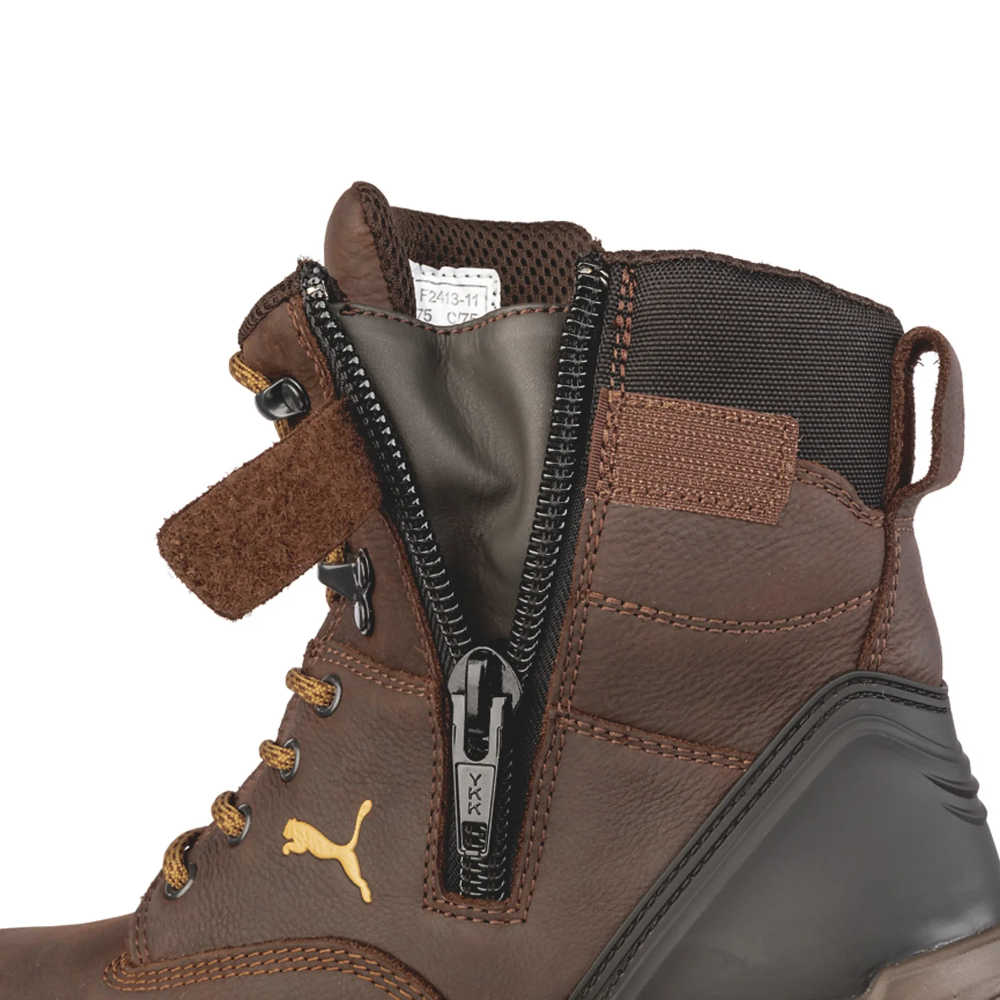 Puma Men's 630655 Conquest High Brown Waterproof Composite Safety Toe  Side-Zipper 7" Metal Free Work Boots