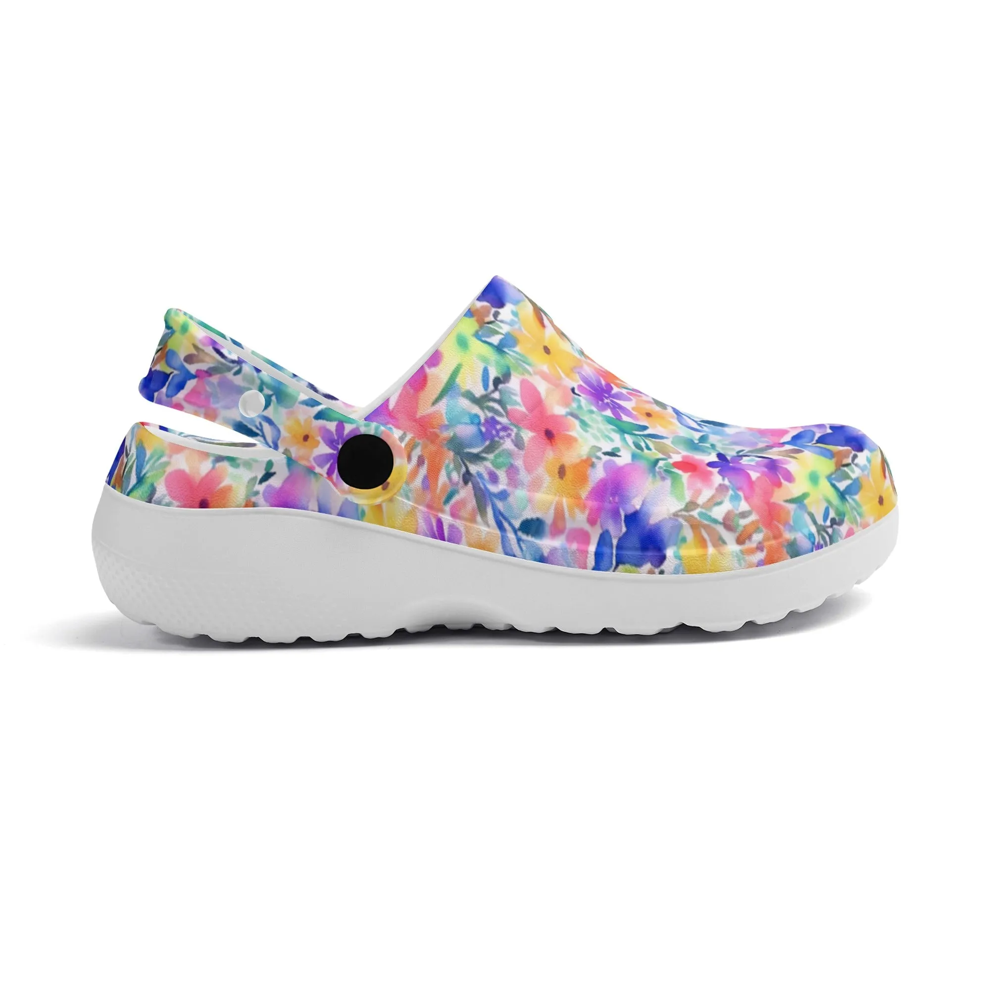 Radiant Watercolor Blooms: Bright and Vivid Floral  Design Casual Lightweight Slip On Nurse Style Clogs